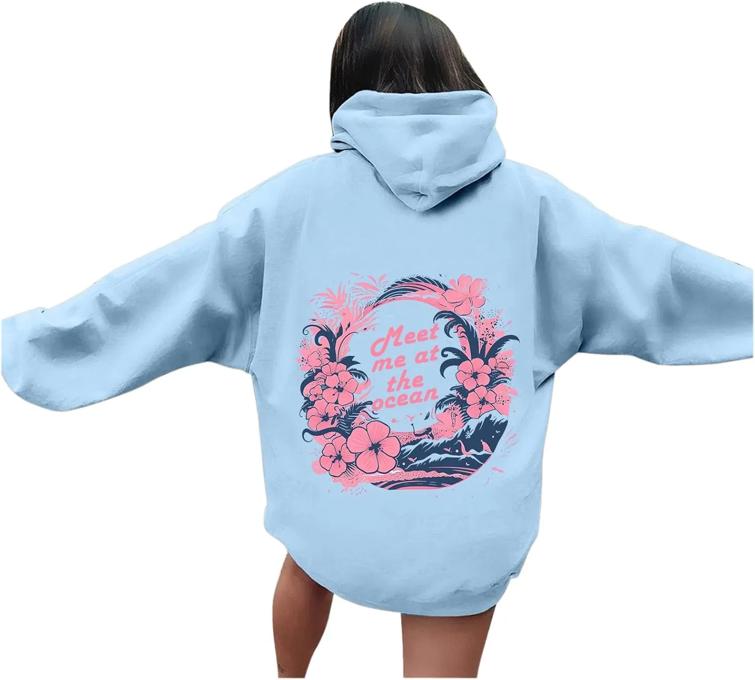 Pink Pom Puff Oversized Hoodie for Teen Girls Long Sleeve Y2K Graphic Hoodies with Pockets 2024 Fall Preppy Sweatshirt
