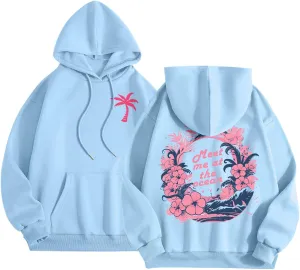 Pink Pom Puff Oversized Hoodie for Teen Girls Long Sleeve Y2K Graphic Hoodies with Pockets 2024 Fall Preppy Sweatshirt