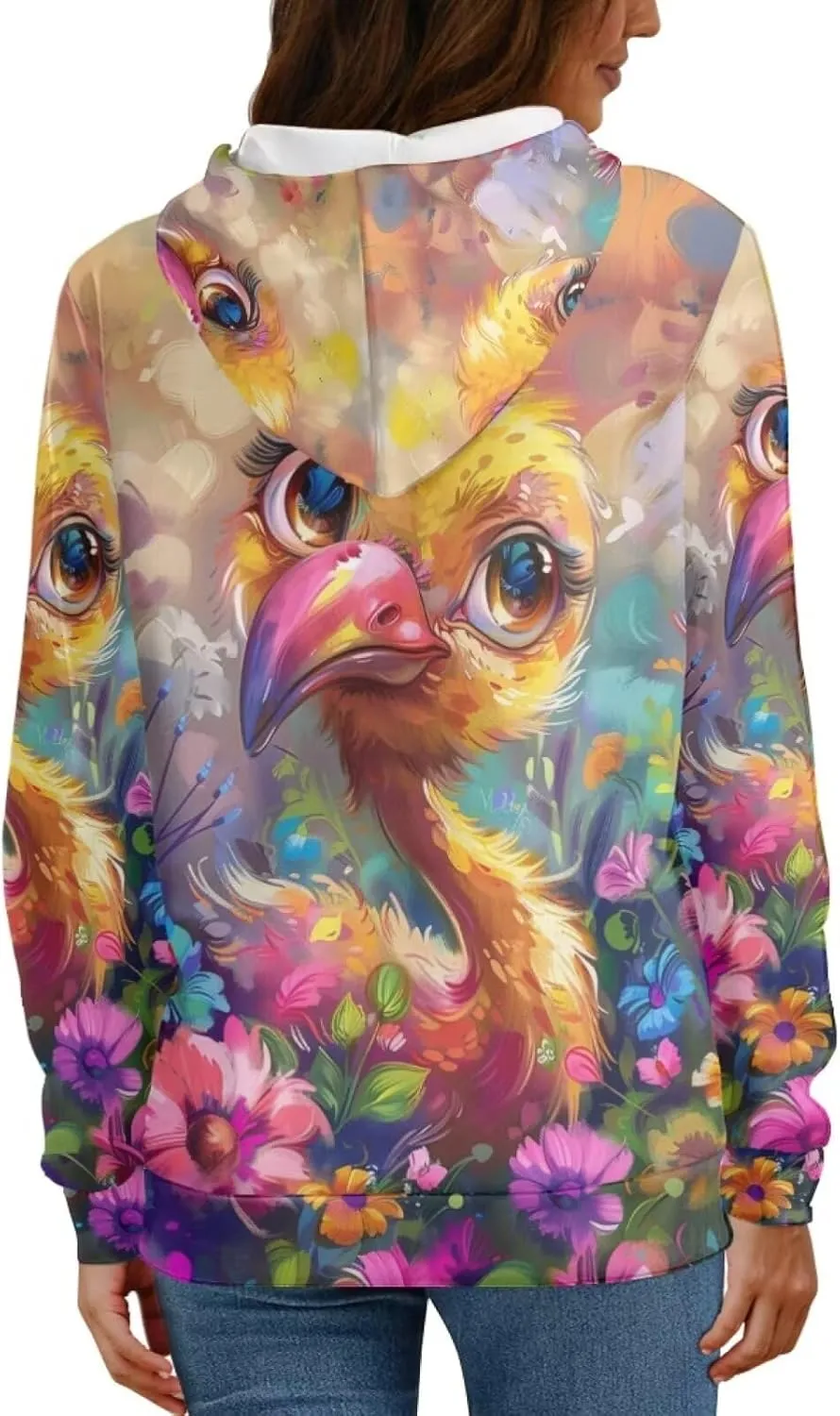 PinUp Angel Women Pullover Hoodie Artistic Animal Oil Painting Graphic Sweatshirt Teen Girls Streetwear with Pockets
