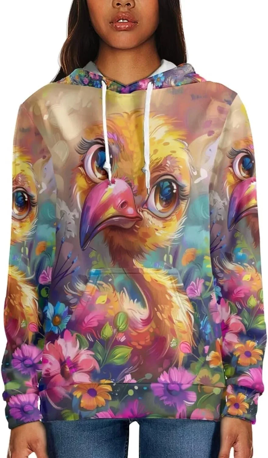 PinUp Angel Women Pullover Hoodie Artistic Animal Oil Painting Graphic Sweatshirt Teen Girls Streetwear with Pockets