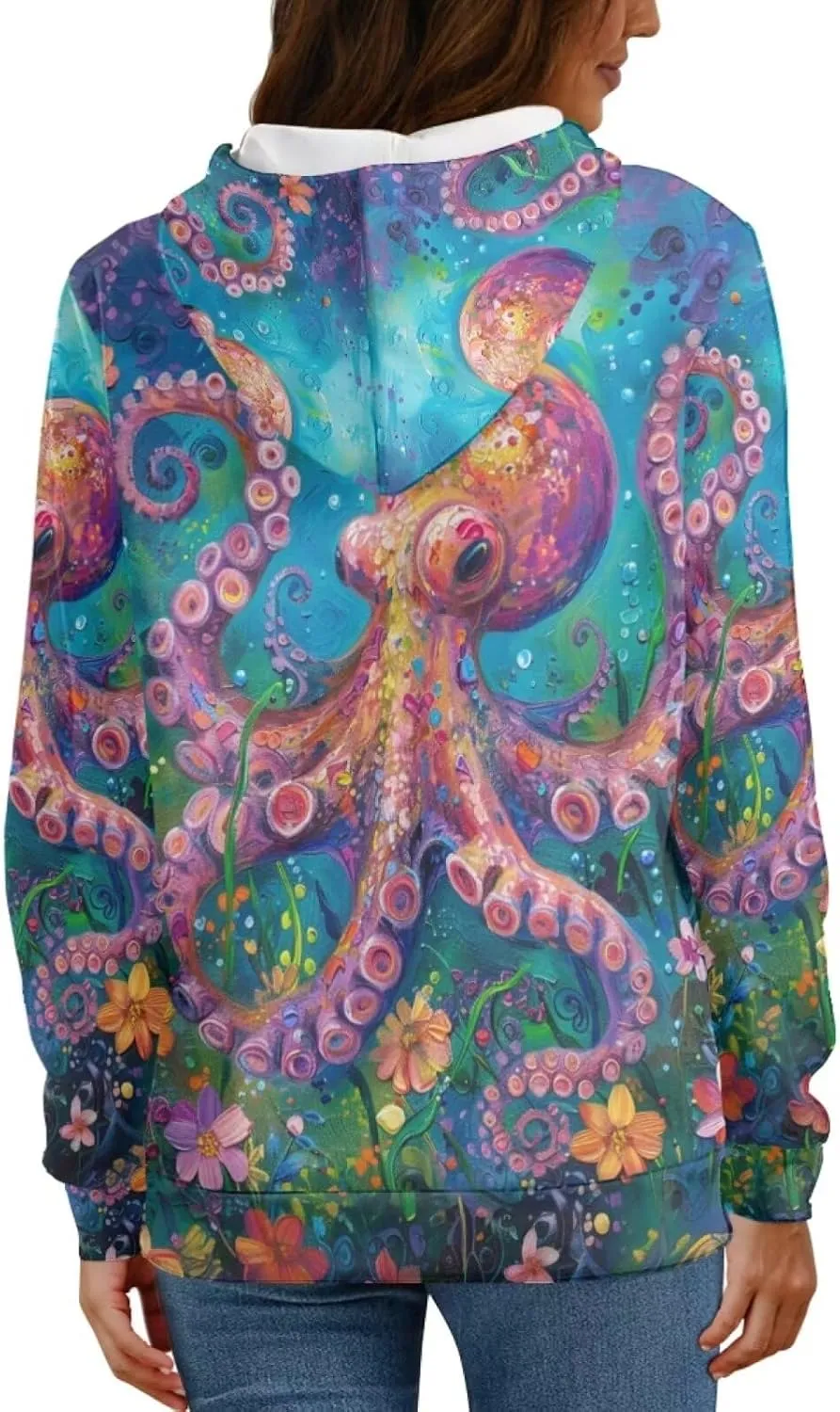 PinUp Angel Women Pullover Hoodie Artistic Animal Oil Painting Graphic Sweatshirt Teen Girls Streetwear with Pockets