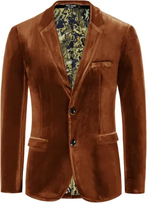 PJ PAUL JONES Mens Velvet Blazer Two Button Sport Coat Solid Slim Fit Suit Jacket for Dinner Prom Wedding