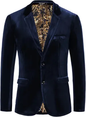 PJ PAUL JONES Mens Velvet Blazer Two Button Sport Coat Solid Slim Fit Suit Jacket for Dinner Prom Wedding