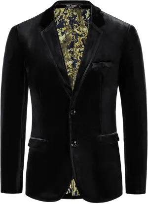 PJ PAUL JONES Mens Velvet Blazer Two Button Sport Coat Solid Slim Fit Suit Jacket for Dinner Prom Wedding