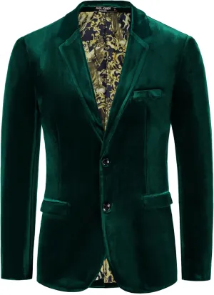 PJ PAUL JONES Mens Velvet Blazer Two Button Sport Coat Solid Slim Fit Suit Jacket for Dinner Prom Wedding