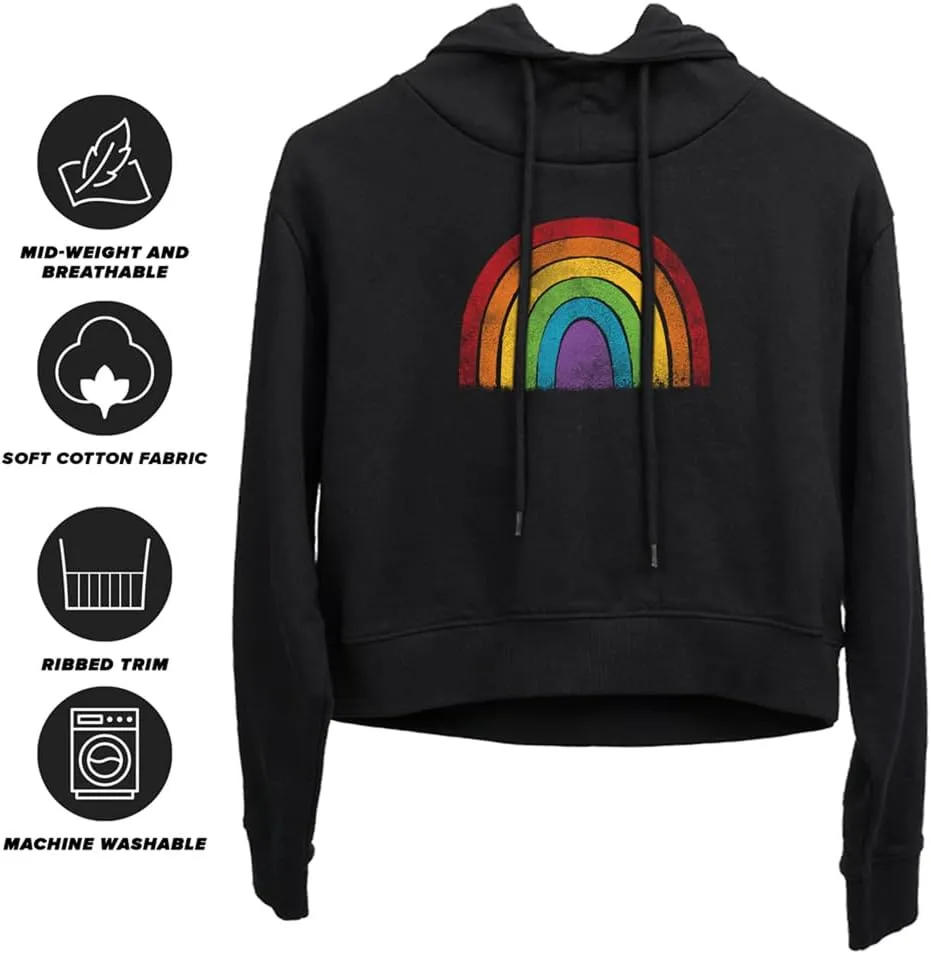 Popfunk Distressed Rainbow Women's Cropped Hoodie Pullover Sweatshirt