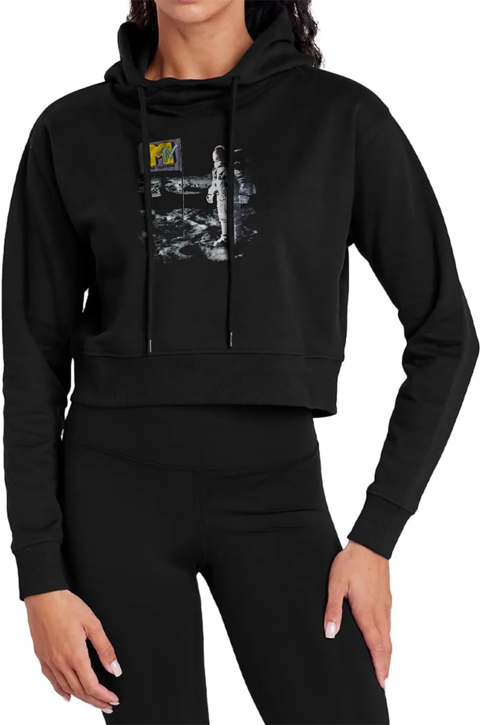 Popfunk Moon Walk Women's Cropped Hoodie Pullover Sweatshirt