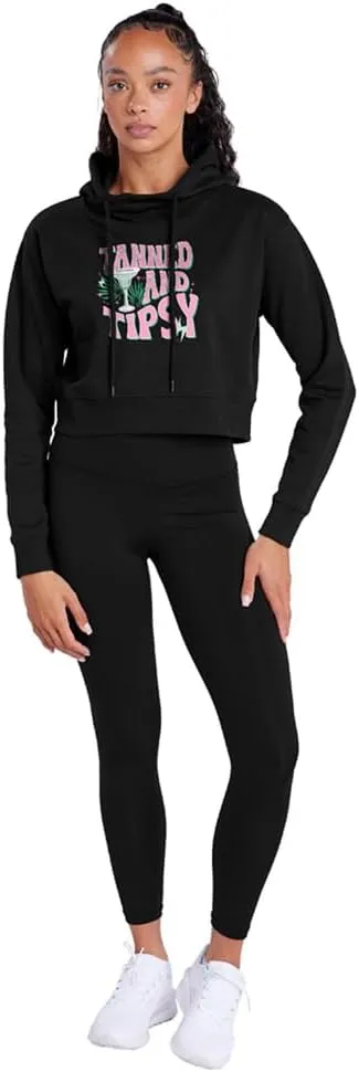 Popfunk Tanned and Tipsy Women's Cropped Hoodie Pullover Sweatshirt