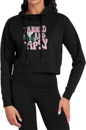 Popfunk Tanned and Tipsy Women's Cropped Hoodie Pullover Sweatshirt