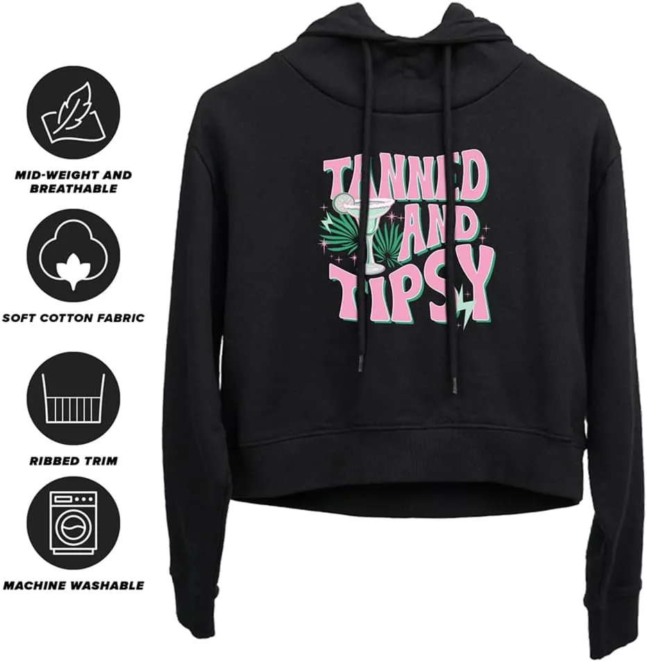 Popfunk Tanned and Tipsy Women's Cropped Hoodie Pullover Sweatshirt