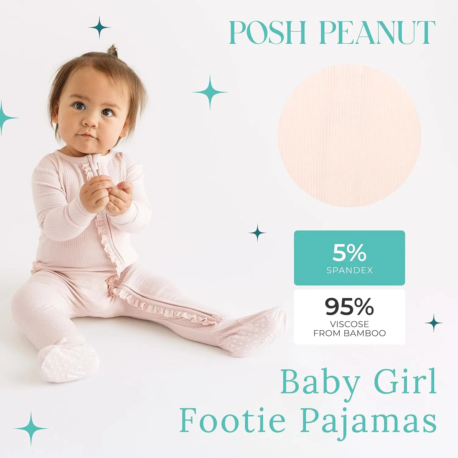 Posh Peanut Footie Pajamas for Baby Girls – Sleepers in Viscose from Bamboo with 2-Way Zipper & Ruffle Trim