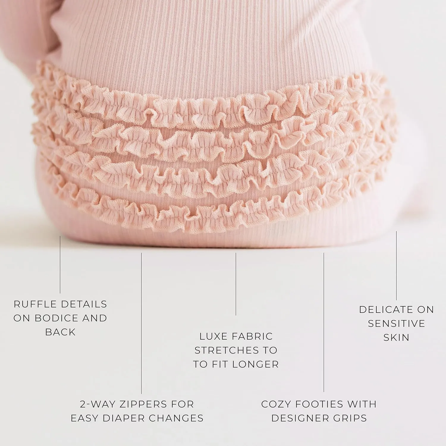 Posh Peanut Footie Pajamas for Baby Girls – Sleepers in Viscose from Bamboo with 2-Way Zipper & Ruffle Trim