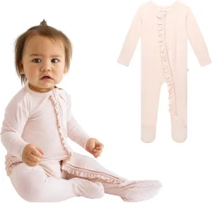 Posh Peanut Footie Pajamas for Baby Girls – Sleepers in Viscose from Bamboo with 2-Way Zipper & Ruffle Trim