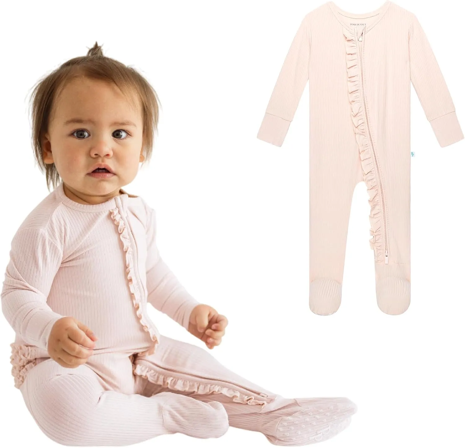 Posh Peanut Footie Pajamas for Baby Girls – Sleepers in Viscose from Bamboo with 2-Way Zipper & Ruffle Trim