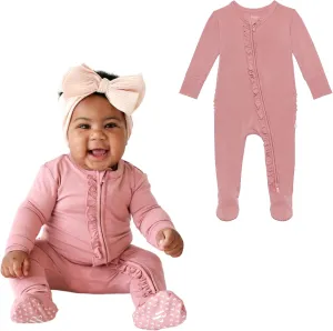 Posh Peanut Footie Pajamas for Baby Girls – Sleepers in Viscose from Bamboo with 2-Way Zipper & Ruffle Trim