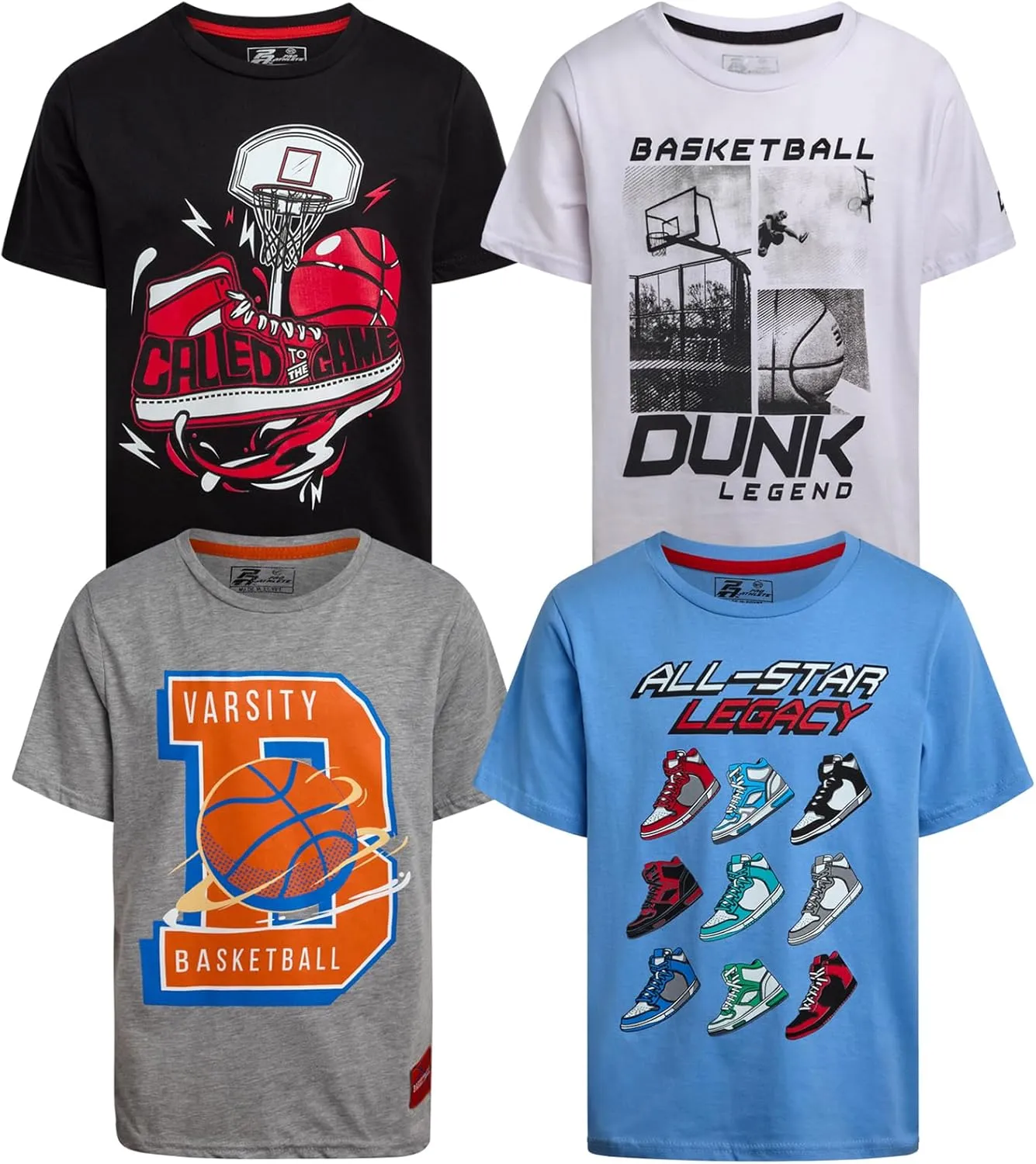 Pro Athlete Boys T Shirts - 4 Pack Performance Dry Fit Athletic Shirts for Boys - Crewneck Short Sleeve Graphic Tees (5-16)