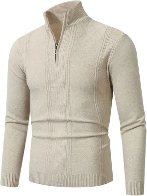 Quarter Zip Sweater Men Stand Collar Sweater Plus Size Long Sleeve Sweater Slim Fit Knit Sweater Vintage Sweaters