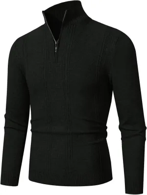 Quarter Zip Sweater Men Stand Collar Sweater Plus Size Long Sleeve Sweater Slim Fit Knit Sweater Vintage Sweaters