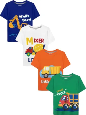 QWE Toddler Boys Short Sleeve Shirts 4-Pack Cotton Summer T-Shirts Cartoon Graphic Tops Tees 18 Months to 5T