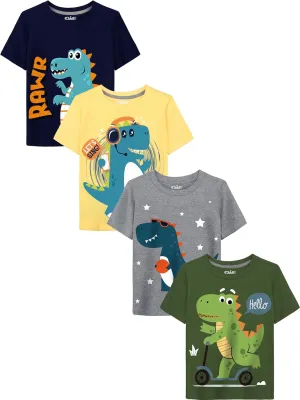 QWE Toddler Boys Short Sleeve Shirts 4-Pack Cotton Summer T-Shirts Cartoon Graphic Tops Tees 18 Months to 5T