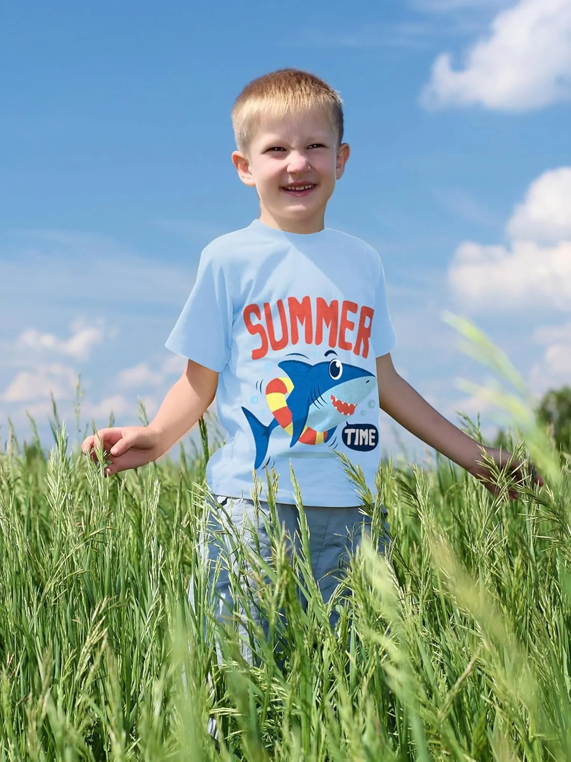 QWE Toddler Boys Short Sleeve Shirts 4-Pack Cotton Summer T-Shirts Cartoon Graphic Tops Tees 18 Months to 5T