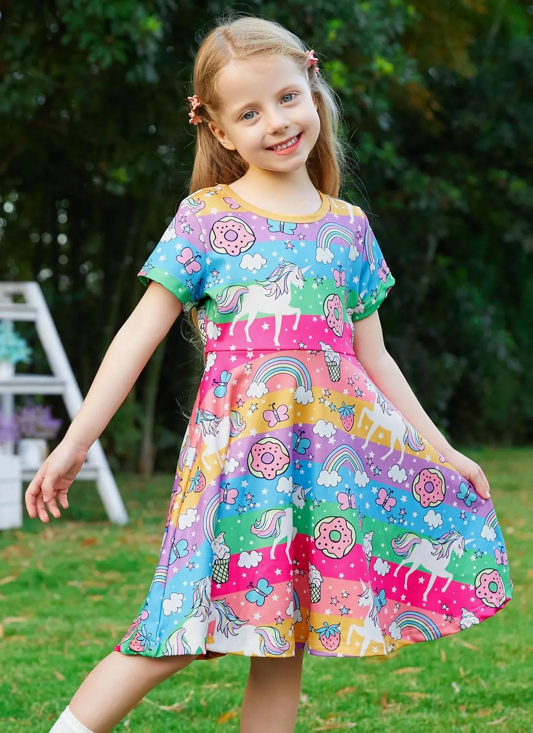 RAISEVERN Toddler Girls Dresses Short Sleeve Casual Midi Sundress 4-9T