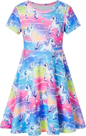 RAISEVERN Toddler Girls Dresses Short Sleeve Casual Midi Sundress 4-9T