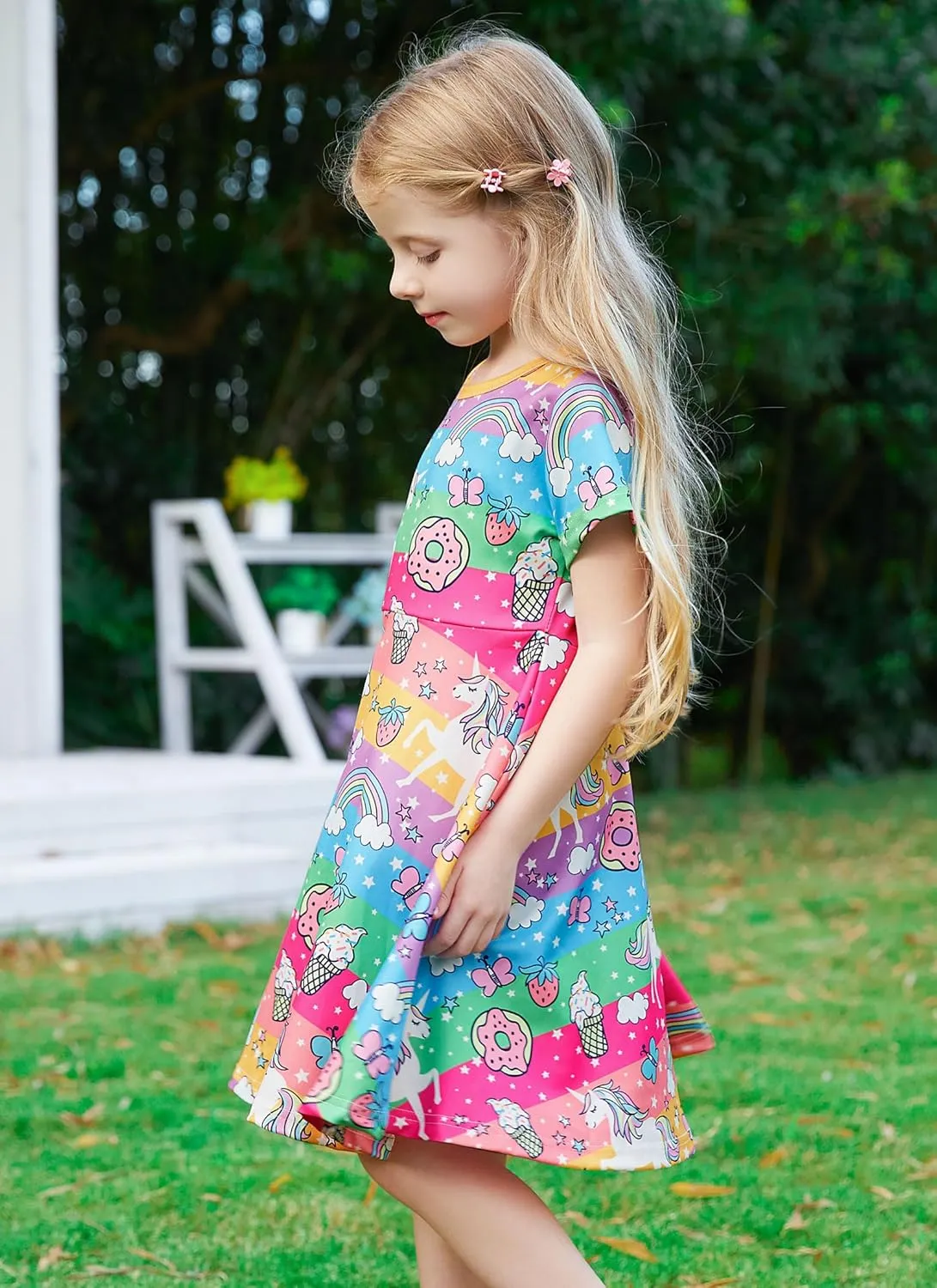 RAISEVERN Toddler Girls Dresses Short Sleeve Casual Midi Sundress 4-9T