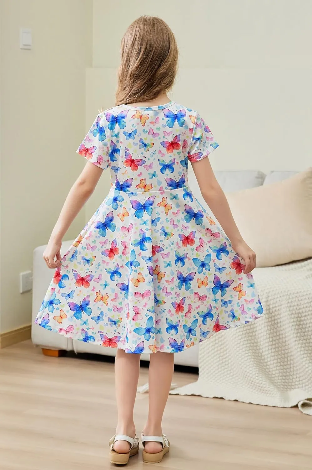 RAISEVERN Toddler Girls Dresses Short Sleeve Casual Midi Sundress 4-9T