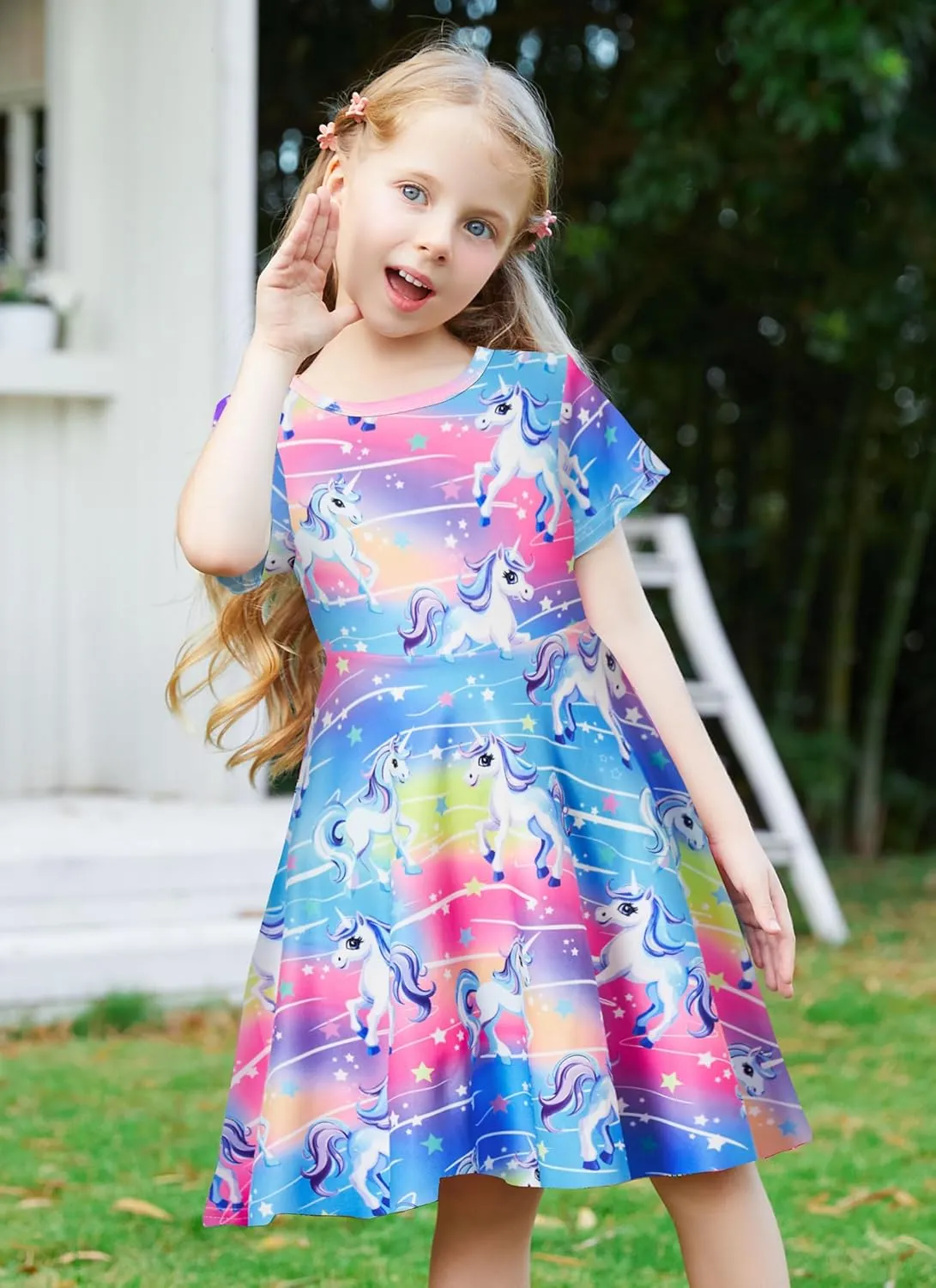 RAISEVERN Toddler Girls Dresses Short Sleeve Casual Midi Sundress 4-9T