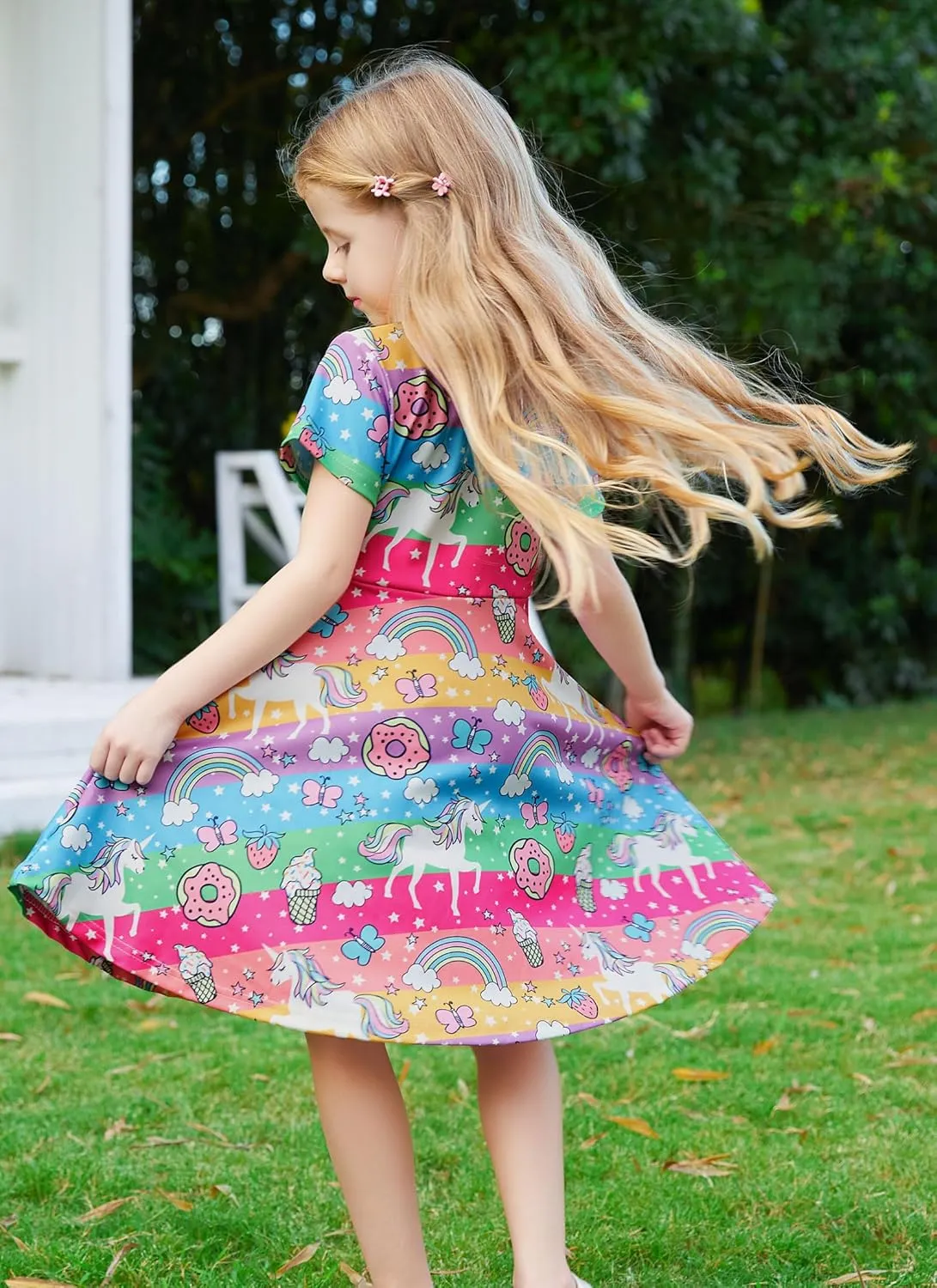 RAISEVERN Toddler Girls Dresses Short Sleeve Casual Midi Sundress 4-9T