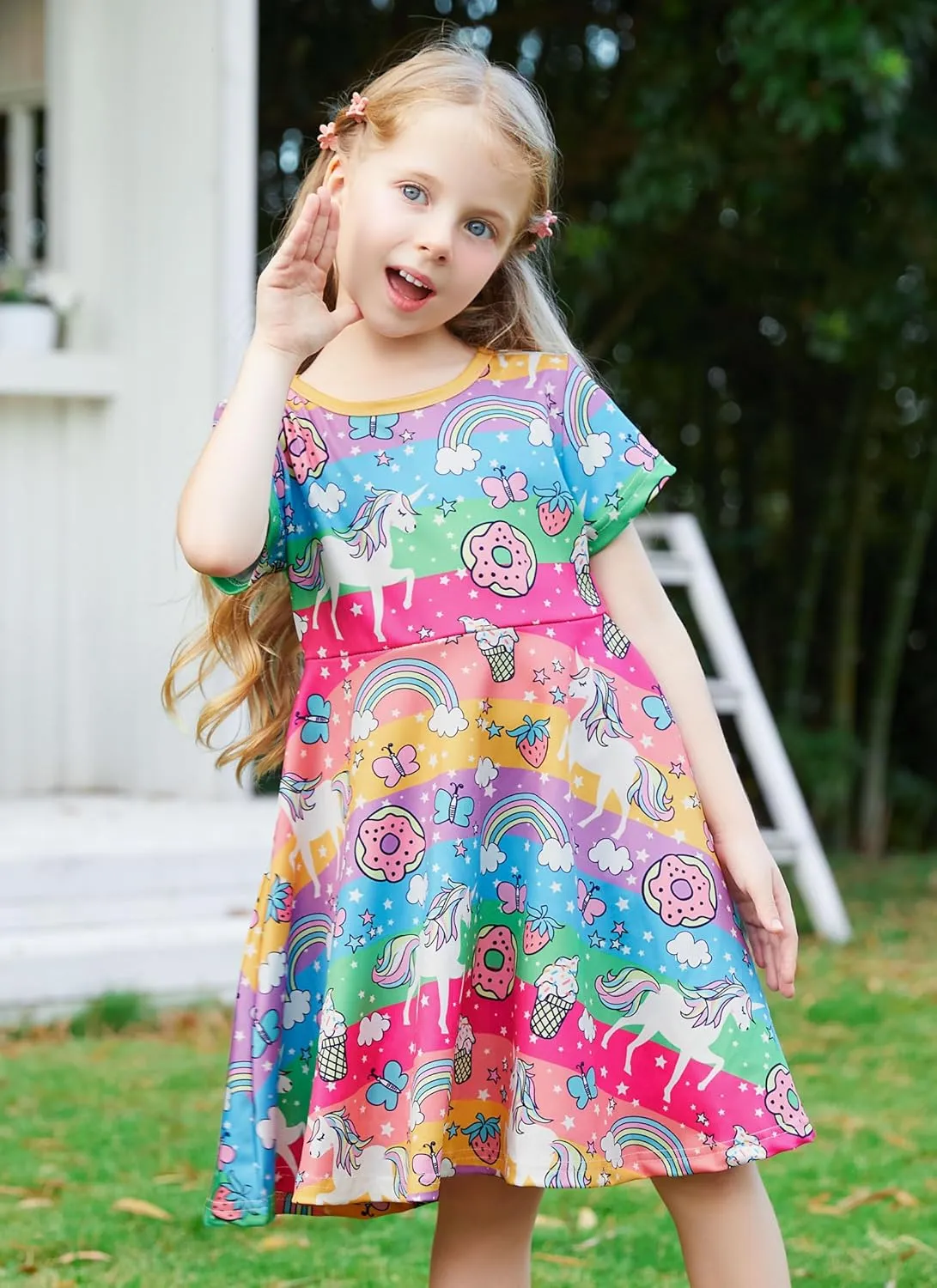 RAISEVERN Toddler Girls Dresses Short Sleeve Casual Midi Sundress 4-9T