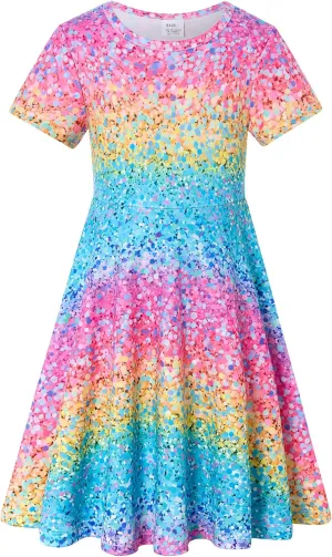 RAISEVERN Toddler Girls Dresses Short Sleeve Casual Midi Sundress 4-9T