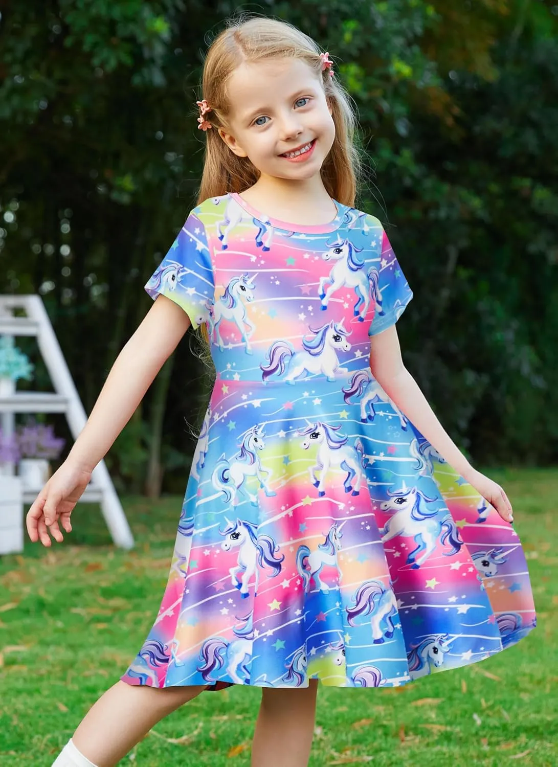RAISEVERN Toddler Girls Dresses Short Sleeve Casual Midi Sundress 4-9T