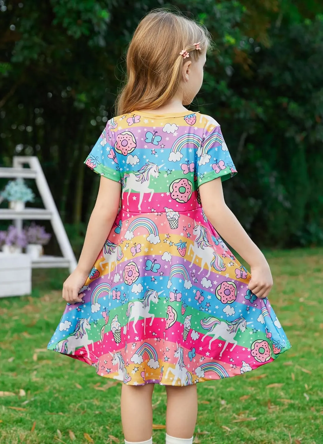 RAISEVERN Toddler Girls Dresses Short Sleeve Casual Midi Sundress 4-9T