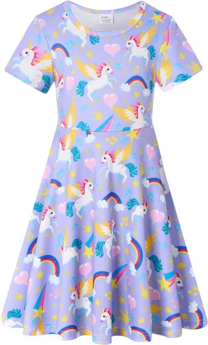 RAISEVERN Toddler Girls Dresses Short Sleeve Casual Midi Sundress 4-9T