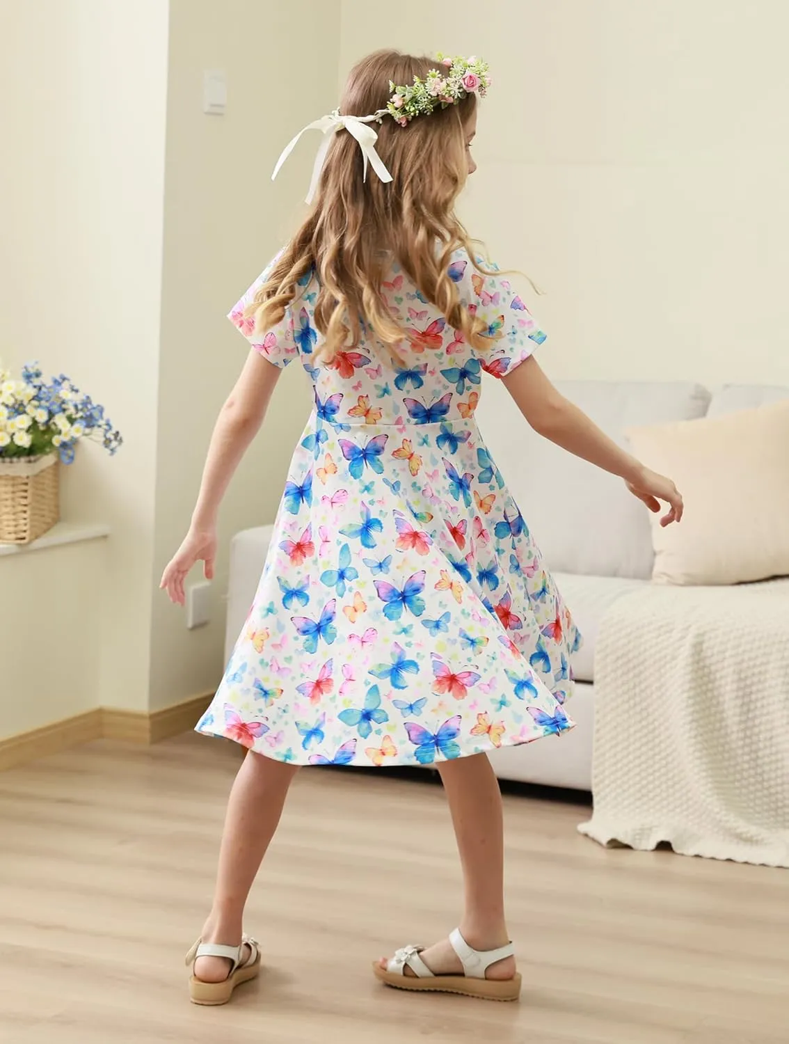 RAISEVERN Toddler Girls Dresses Short Sleeve Casual Midi Sundress 4-9T