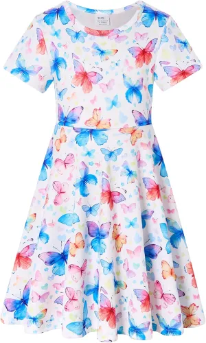 RAISEVERN Toddler Girls Dresses Short Sleeve Casual Midi Sundress 4-9T