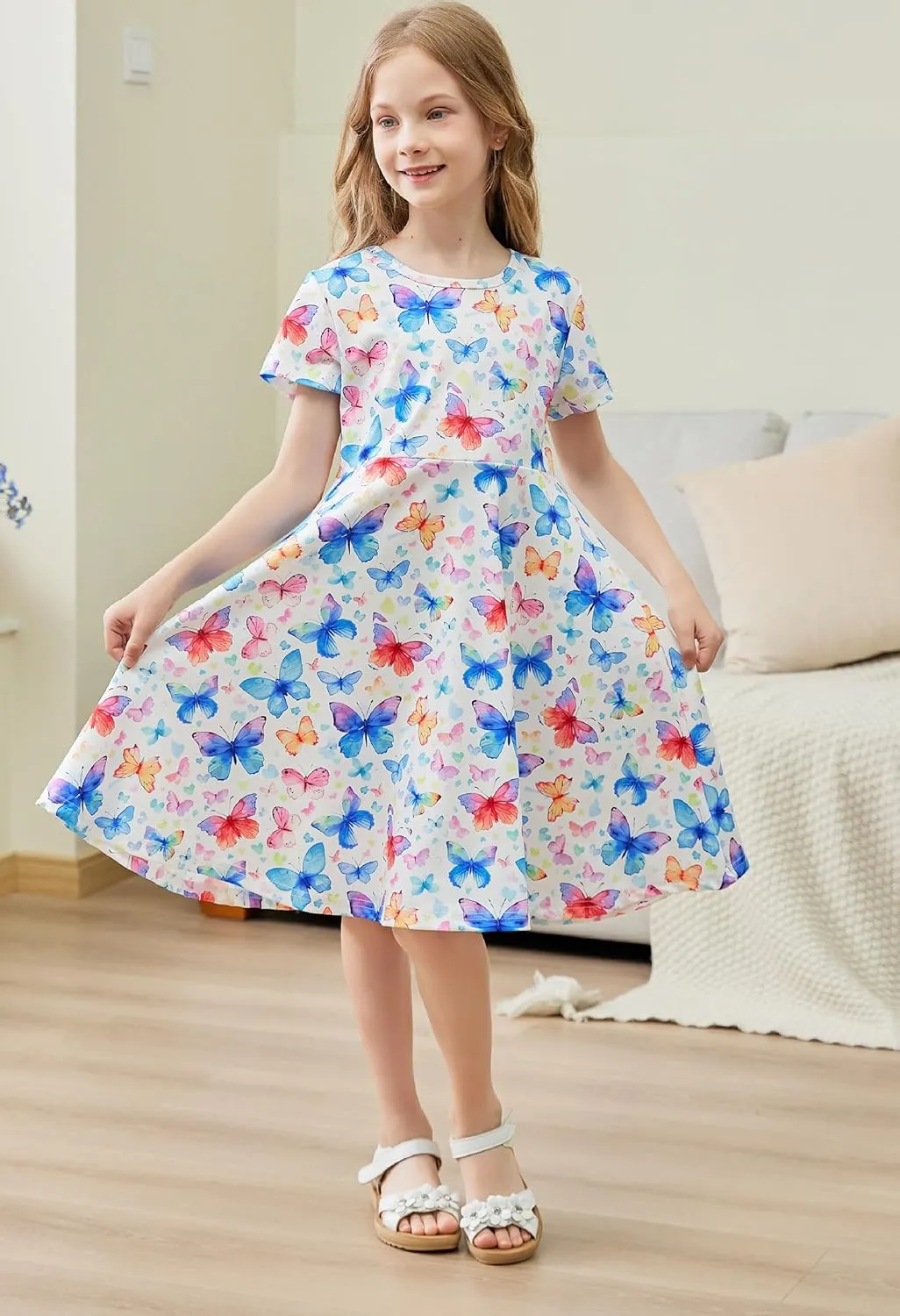 RAISEVERN Toddler Girls Dresses Short Sleeve Casual Midi Sundress 4-9T