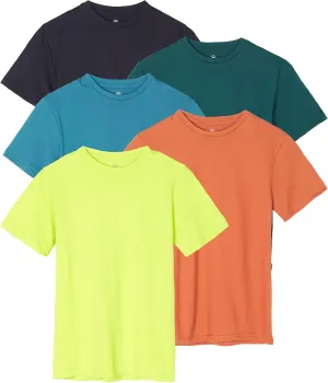 Real Essentials 5 Pack: Boys' Cotton Short Sleeve Crew Neck T-Shirts Outdoor (Ages 4-18)