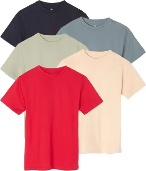 Real Essentials 5 Pack: Boys' Cotton Short Sleeve Crew Neck T-Shirts Outdoor (Ages 4-18)