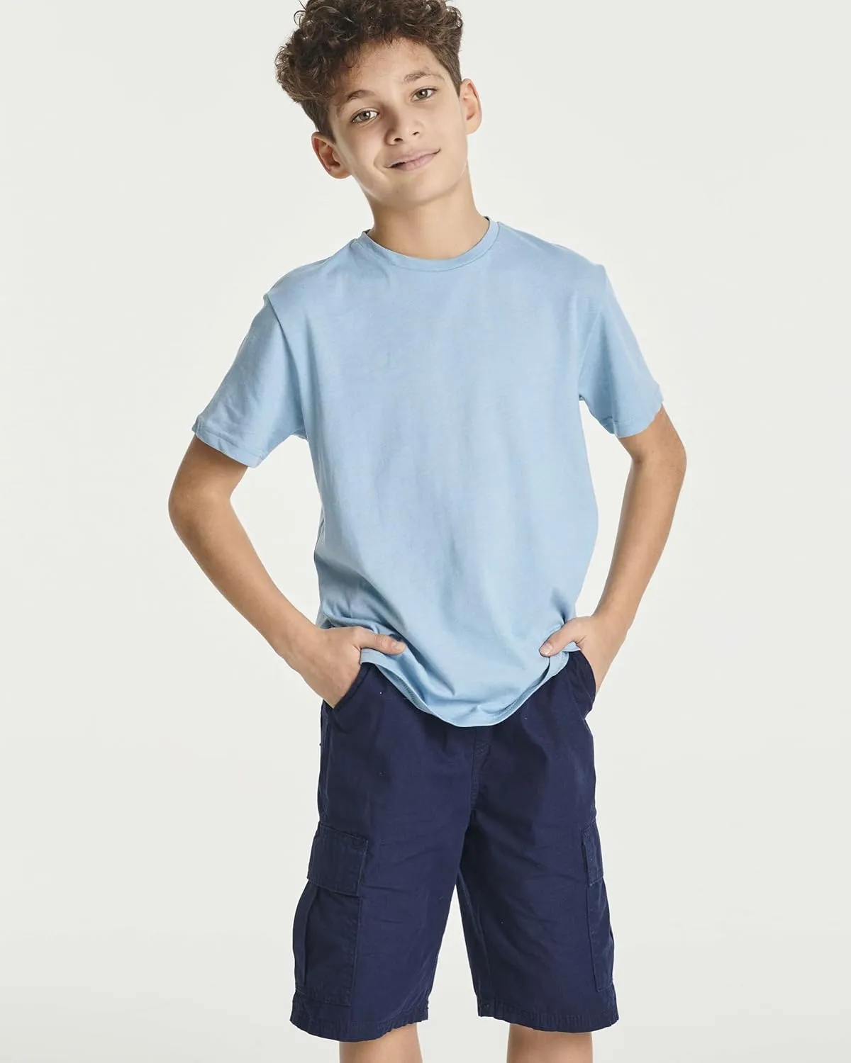 Real Essentials 5 Pack: Boys' Cotton Short Sleeve Crew Neck T-Shirts Outdoor (Ages 4-18)