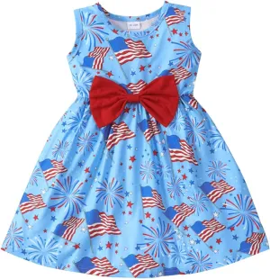 RETSUGO Little Girl A-Line Dresses Bowknot Dress for Baby Girls Casual Toddler Girl Dresses for Party Girl Dress 1-8 Years