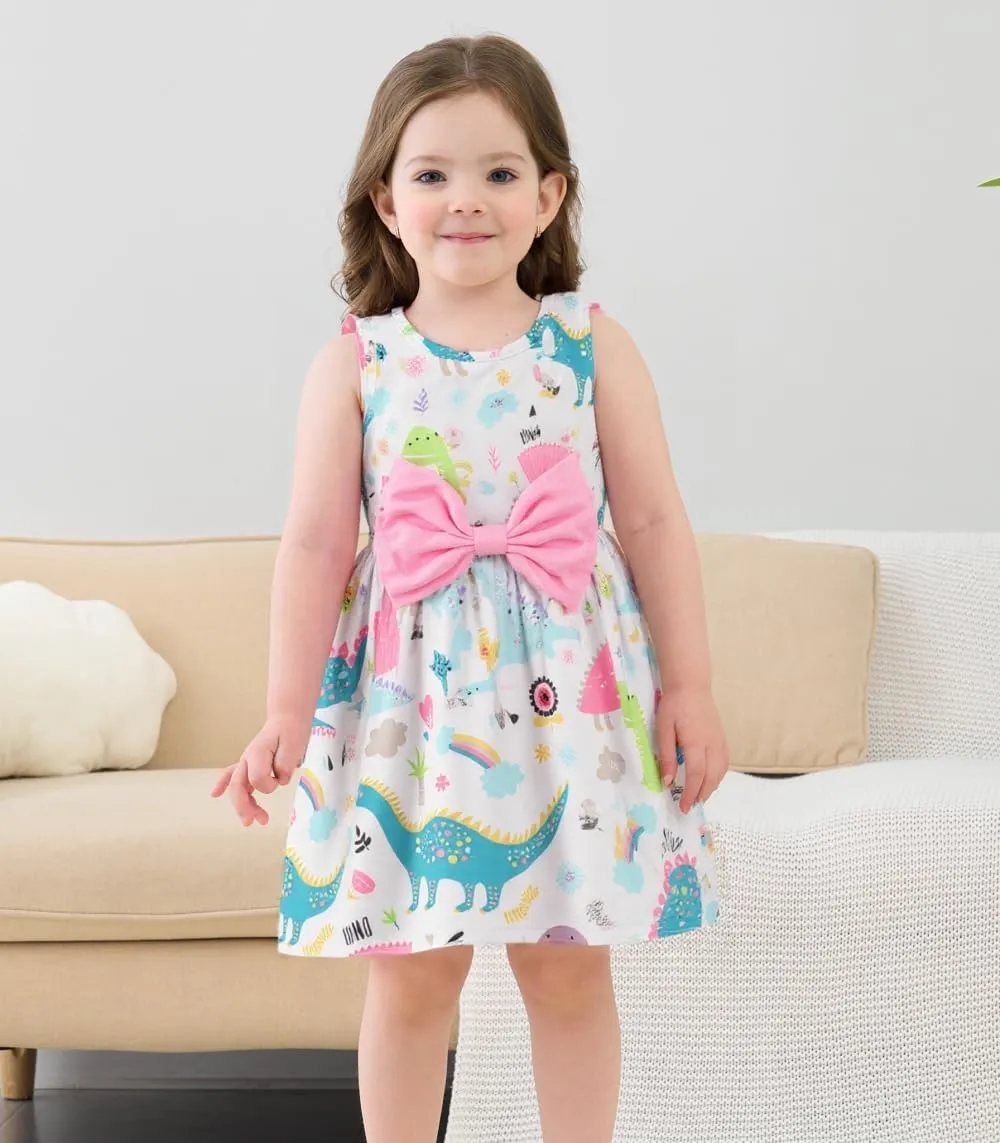 RETSUGO Little Girl A-Line Dresses Bowknot Dress for Baby Girls Casual Toddler Girl Dresses for Party Girl Dress 1-8 Years