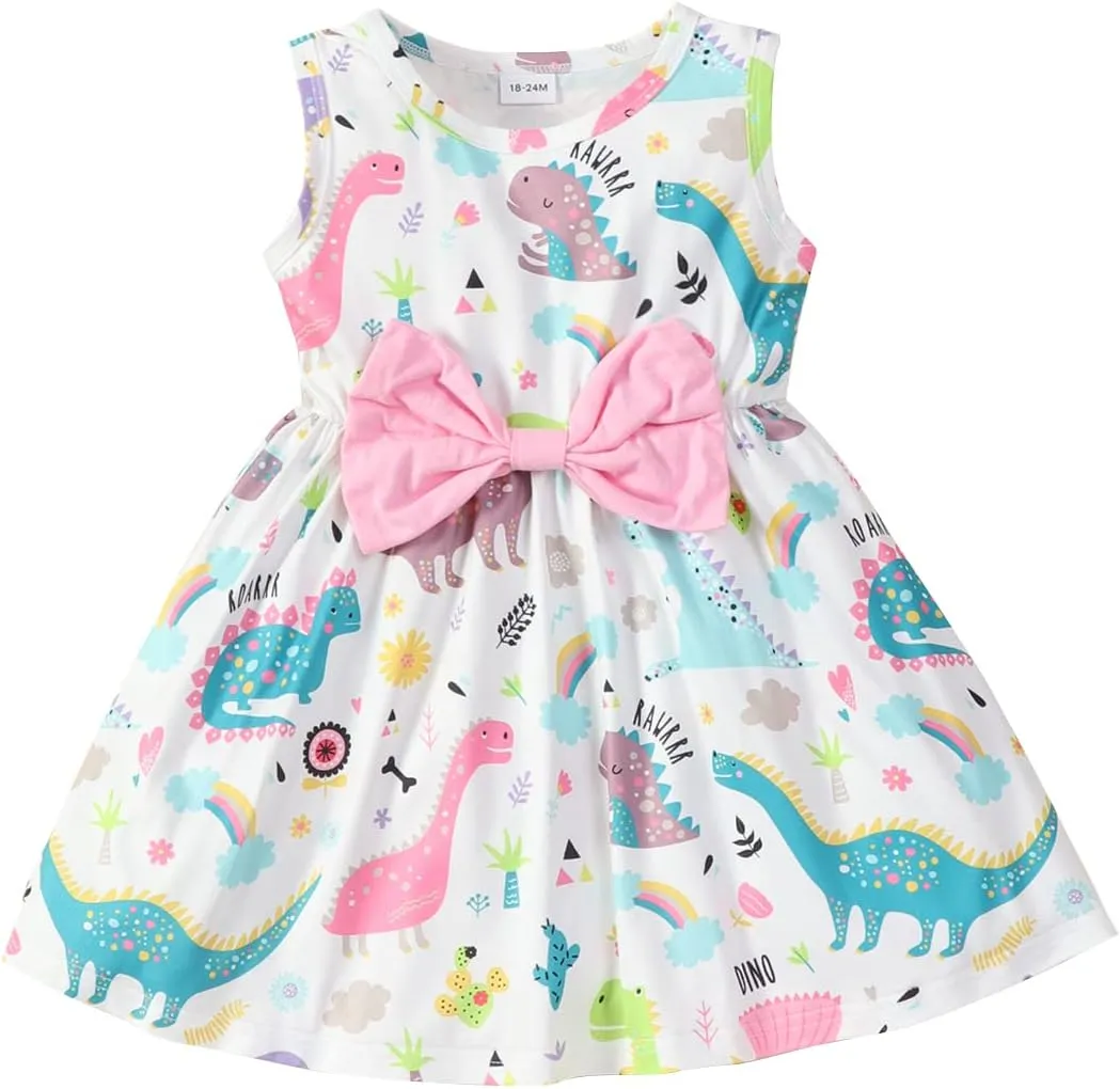 RETSUGO Little Girl A-Line Dresses Bowknot Dress for Baby Girls Casual Toddler Girl Dresses for Party Girl Dress 1-8 Years