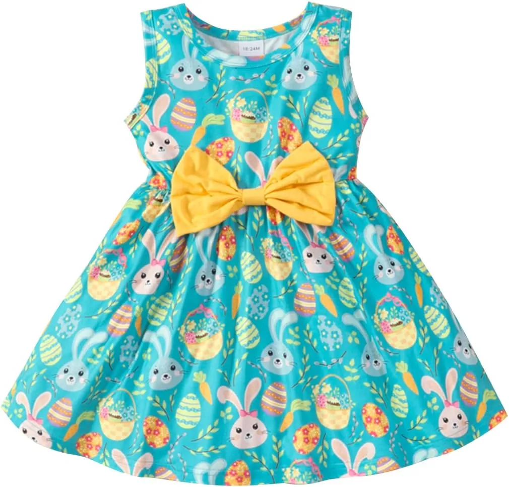 RETSUGO Little Girl A-Line Dresses Bowknot Dress for Baby Girls Casual Toddler Girl Dresses for Party Girl Dress 1-8 Years