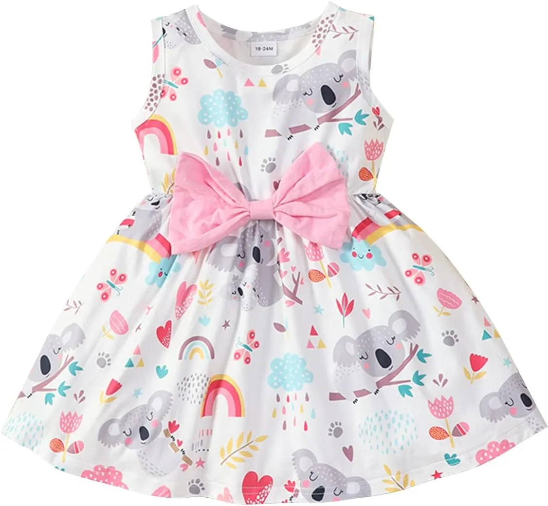 RETSUGO Little Girl A-Line Dresses Bowknot Dress for Baby Girls Casual Toddler Girl Dresses for Party Girl Dress 1-8 Years