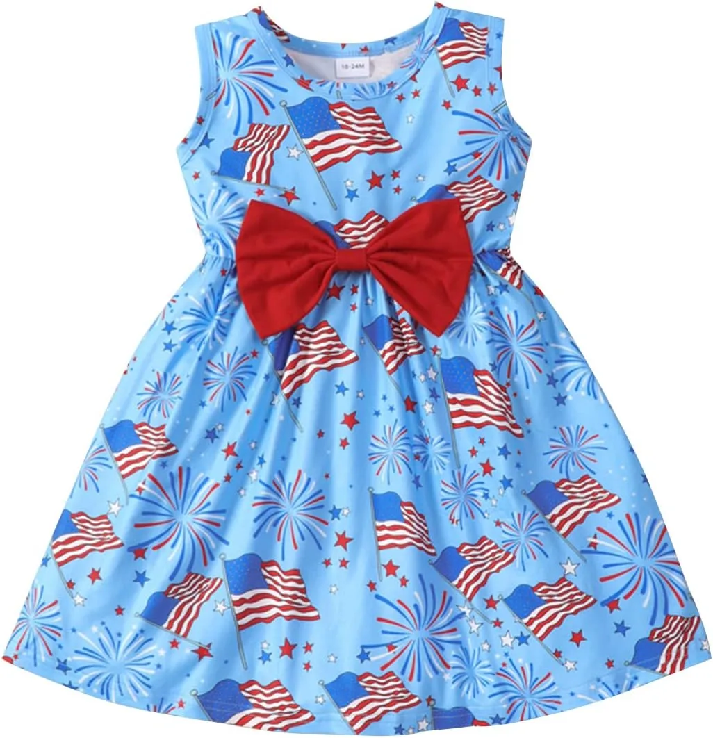 RETSUGO Little Girl A-Line Dresses Bowknot Dress for Baby Girls Casual Toddler Girl Dresses for Party Girl Dress 1-8 Years