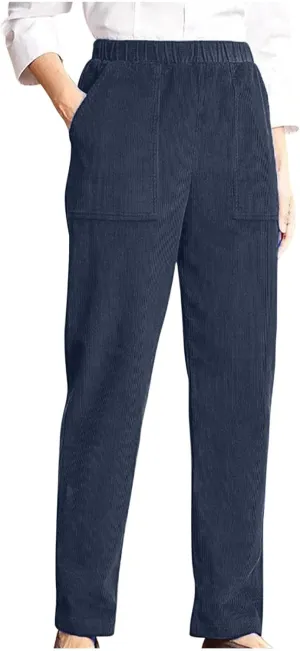 Ruziyoog Women’s Corduroy Pants Casual Elastic Waist Jogger Pants Comfortable Straight Leg Work Pant Soft Lounge Trousers