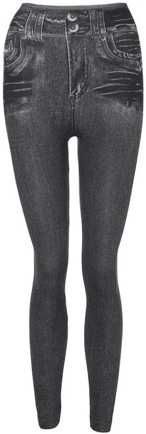Ruziyoog Women's Stretch Faux Denim Leggings with Pockets Tummy Control Pull on High Waisted Skinny Jean Leggings